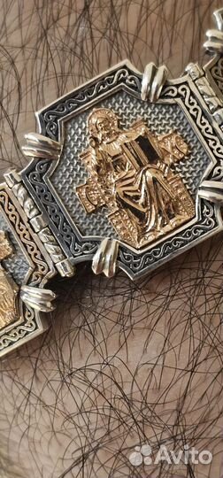 Православный браслет триптих серебро позолота