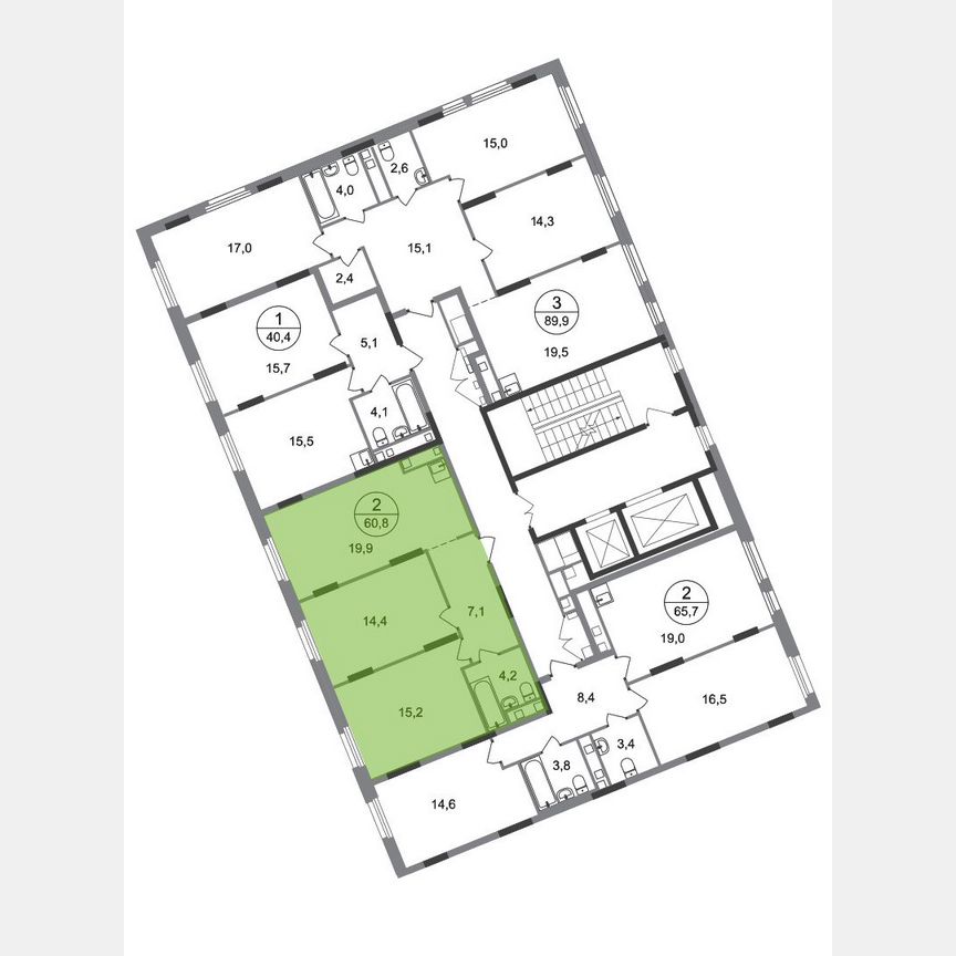 2-к. квартира, 60,8 м², 16/17 эт.