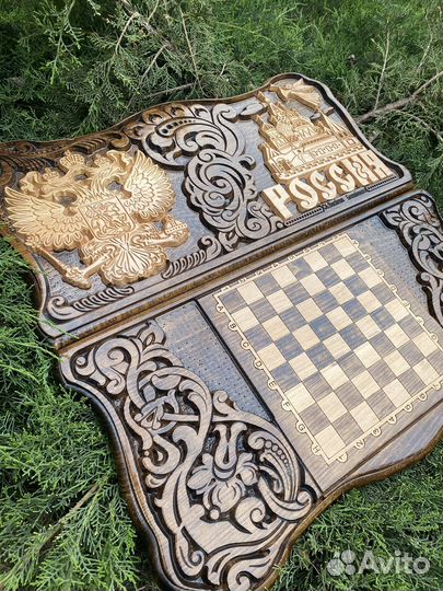 Герб России из дерева нарды патриотические