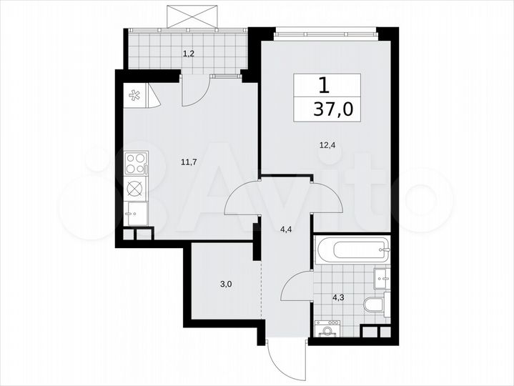 1-к. квартира, 37 м², 6/15 эт.