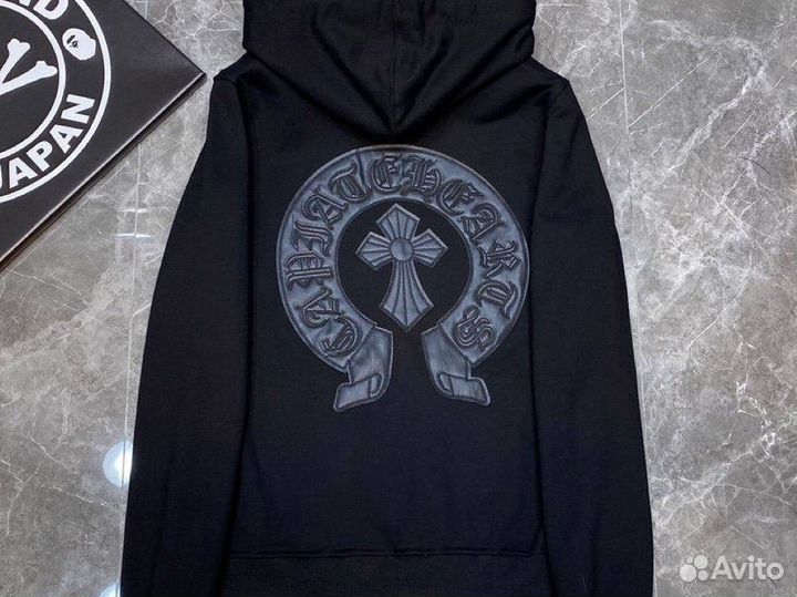 Зип худи chrome hearts с кожанным принтом