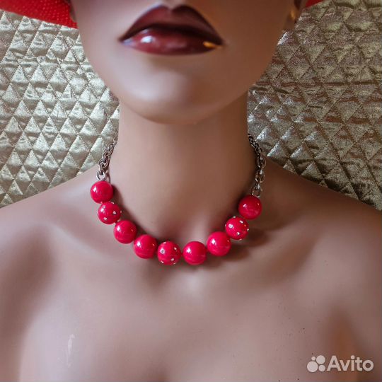 Бусы Колье Ожерелье Красный Горох Ретро стиль