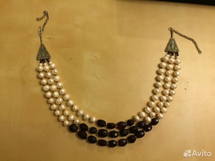 Новое колье жемчуг гранат
