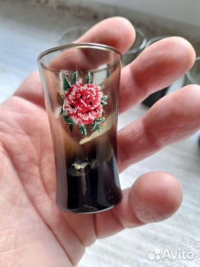 Стопки/цветное стекло/6 шт/роза