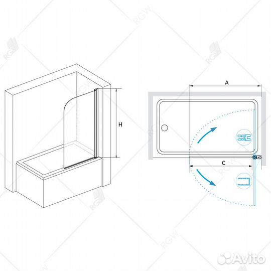 Шторка на ванную стеклянная