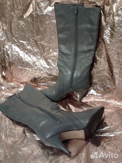 Сапоги осенние, широкие голенища, серый цвет