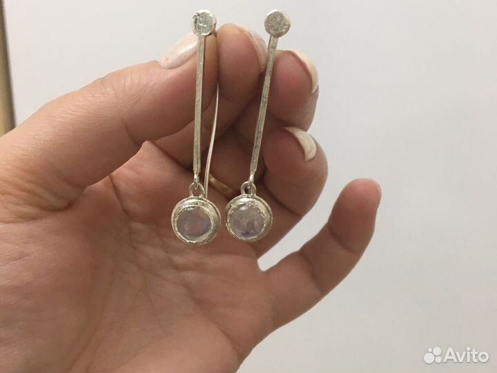 Кольцо и серьги с лунным камнем серебро
