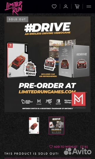 Игра на Nintendo Switch Drive от Limited Run