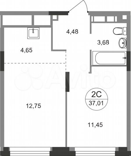 2-к. квартира, 37 м², 6/22 эт.