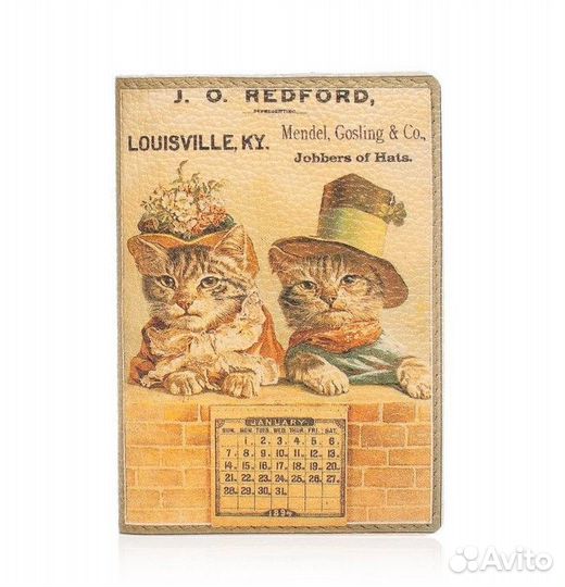 Обложка на паспорт Eshemoda Ретро коты кожа Россия