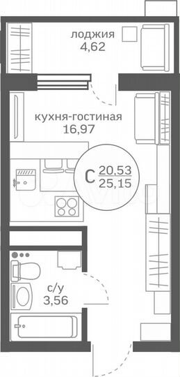 Квартира-студия, 20,5 м², 16/20 эт.