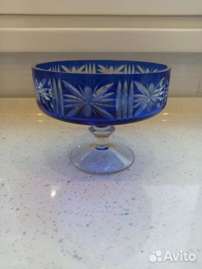 Конфетница, ваза из синего стекла СССР