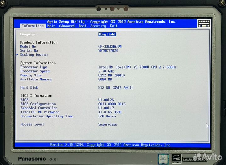 Panasonic CF-33 i5-7300U 220 часов