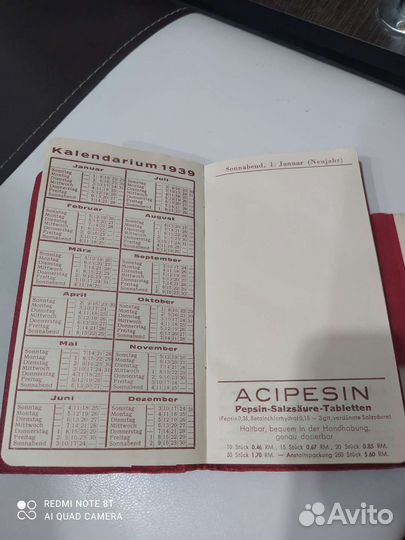 Блокнот календарь заметок 1938 год немецкий