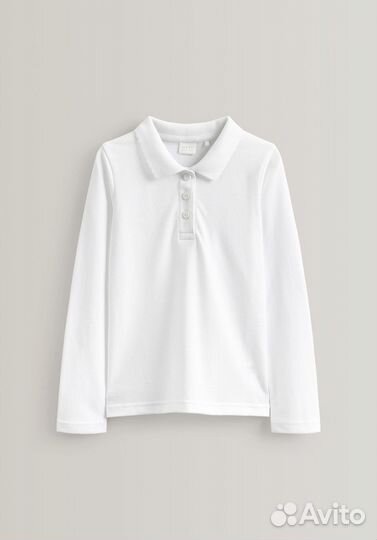 Поло белое школьное дл рукав next, 122-152