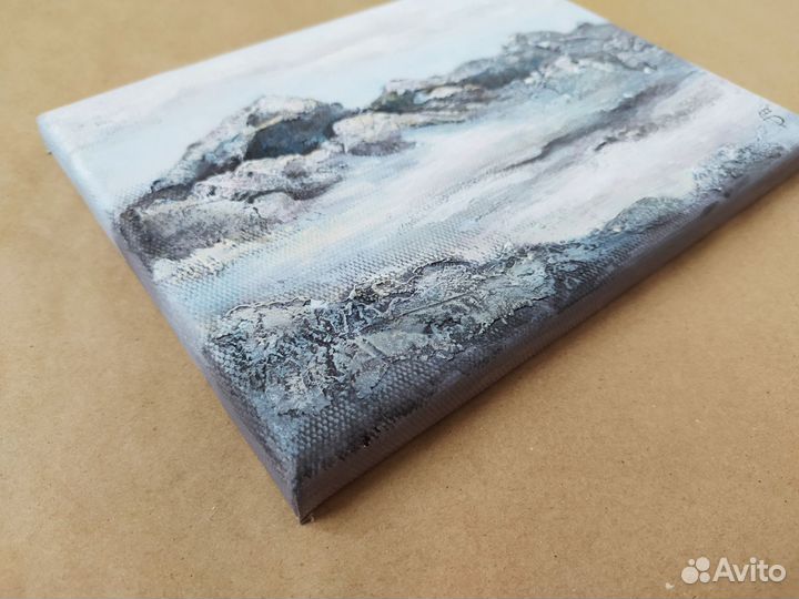 Фактурная картина горы пейзаж абстракция с золотом