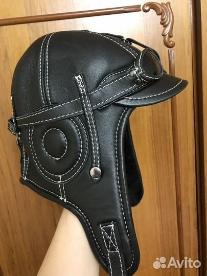 Шапка шлем кожа мех