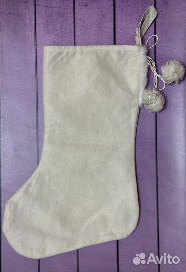 Новогодний сапожок белый, носок новогодний 40 см