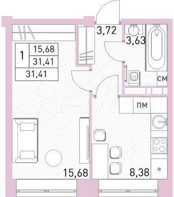 1-к. квартира, 31,4 м², 2/17 эт.
