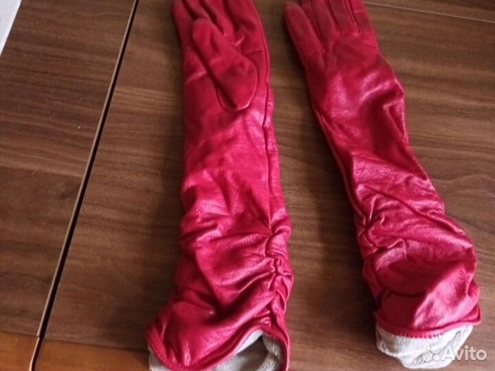 Перчатки женские кожаные зимние длинные