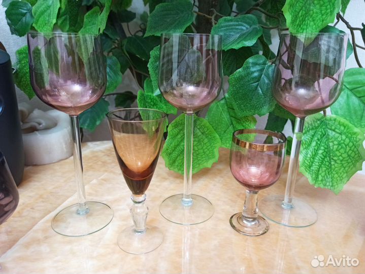 Рюмка фужеры на длинной ножке цветное стекло СССР