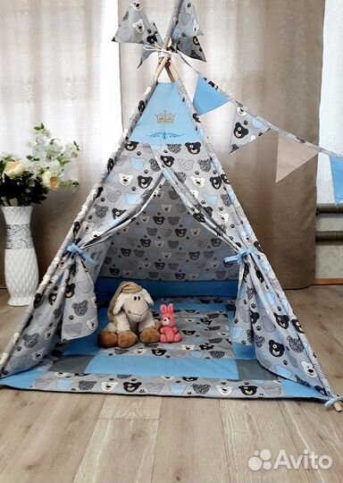 Детский домик (вигвам, коврик, флажки, гирлянда)