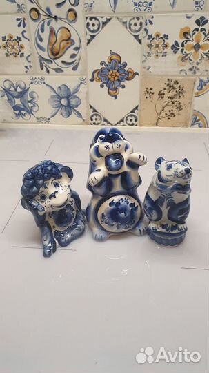 Фигурка гжель новая собака, обезьяна, крыса