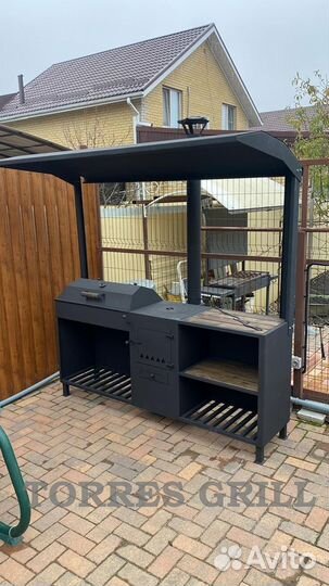 Мангал с печью под казан и крышей