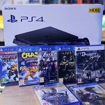 Sony Playstation 4, Slim, 1 тб, 2 джойстика, игры