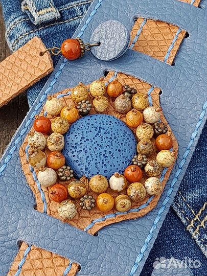 Браслет из натуральной кожи и натурального камня