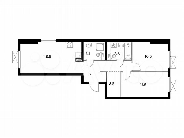2-к. квартира, 60,1 м², 4/25 эт.