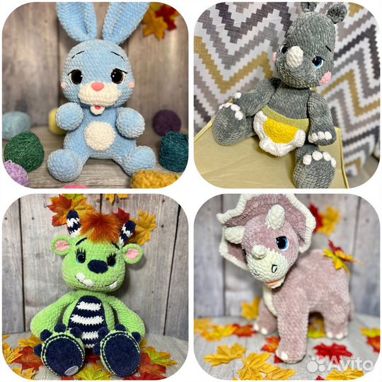 Плюшевые игрушки зайки-снеговик вязание
