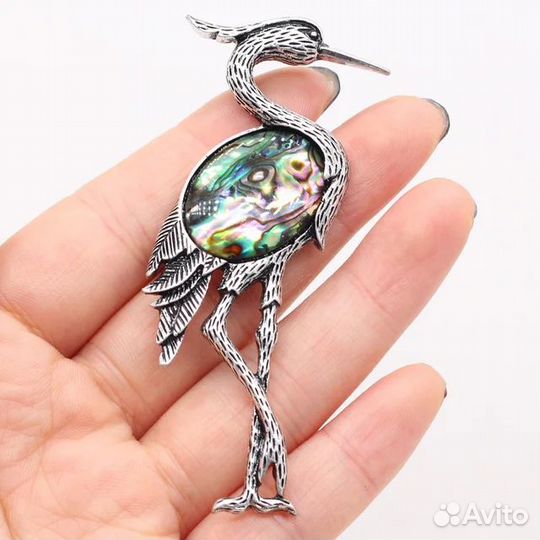 Брошь с морским перламутром Абалон Журавль