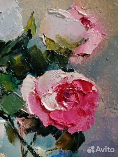Розовые розы. Картина абстракция. Масло