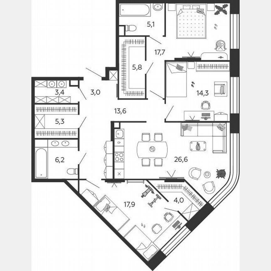 3-к. квартира, 122,9 м², 9/27 эт.