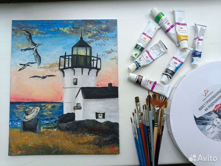 Картина Маяк 20х25 акрил, холст на картоне