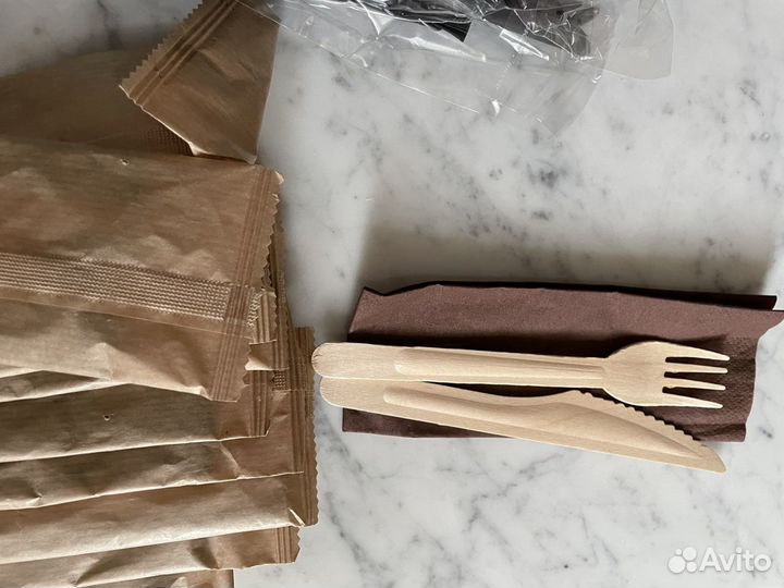 Набор одноразовых столовых приборов деревянных эко