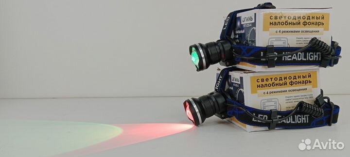 Налобный фонарь 4 режима зелёный и красный свет