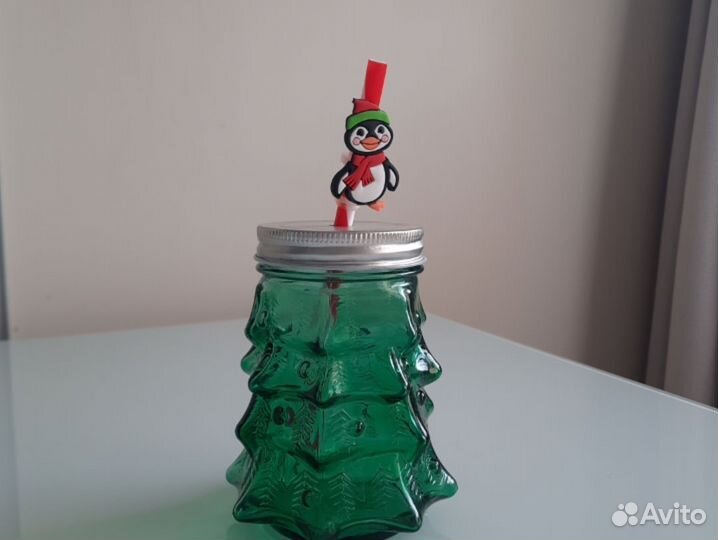 Кружка стеклянная с трубочкой