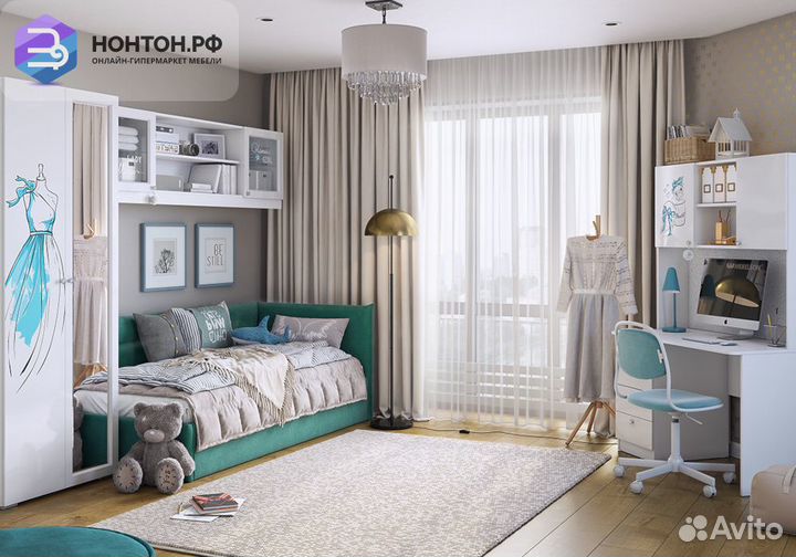 Кровать Альба 0.9 м зеленая