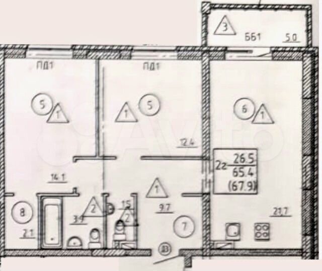 2-к. квартира, 68 м², 6/9 эт.
