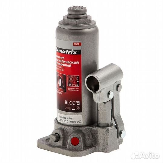 Домкрат Matrix бутылочный, 4 т, 194-372 мм, кейс