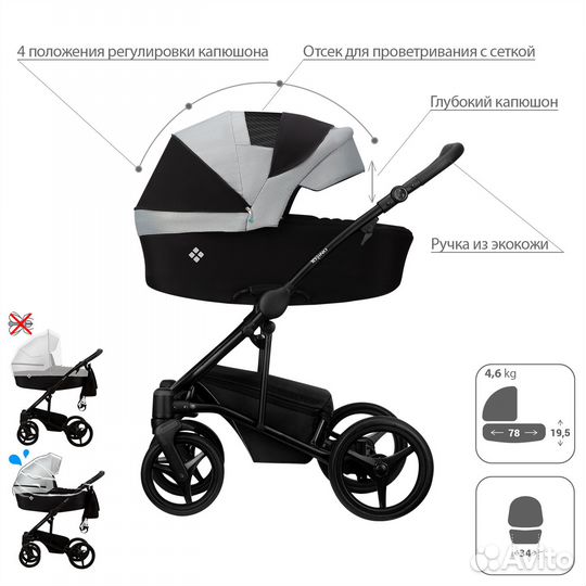 Детская коляска 2 в 1 Bebetto Torino TEX 02 CZM