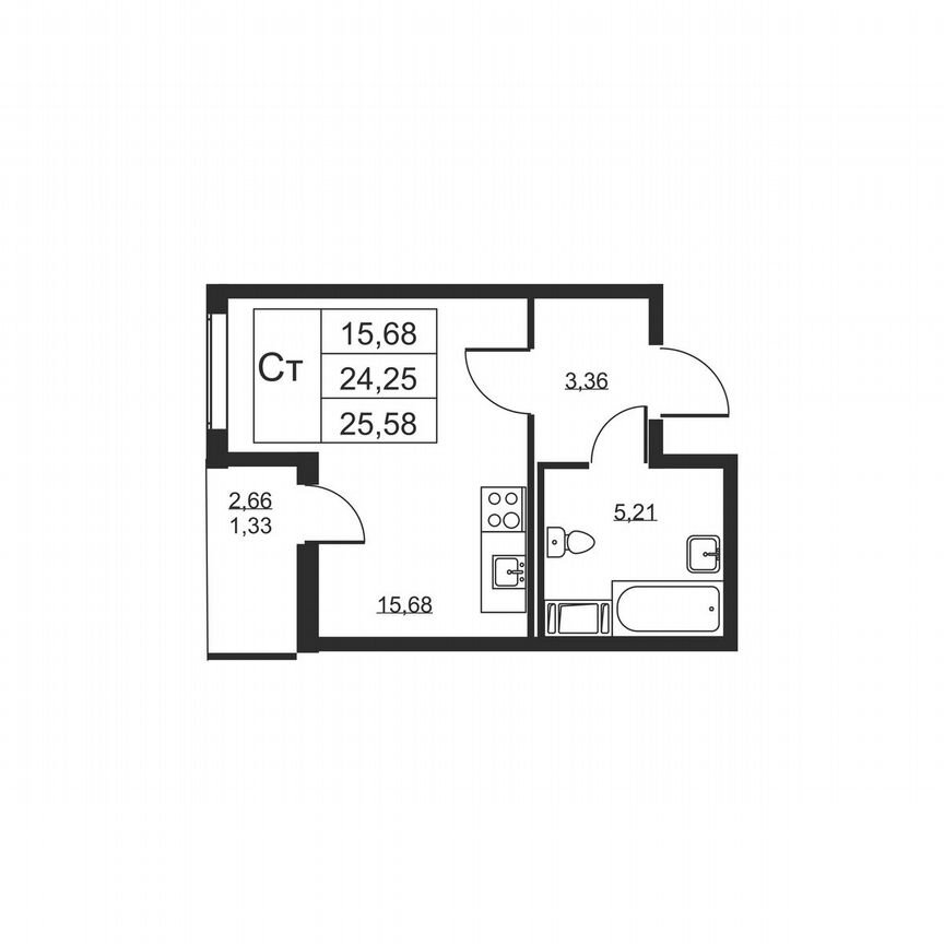 Квартира-студия, 25,6 м², 6/19 эт.