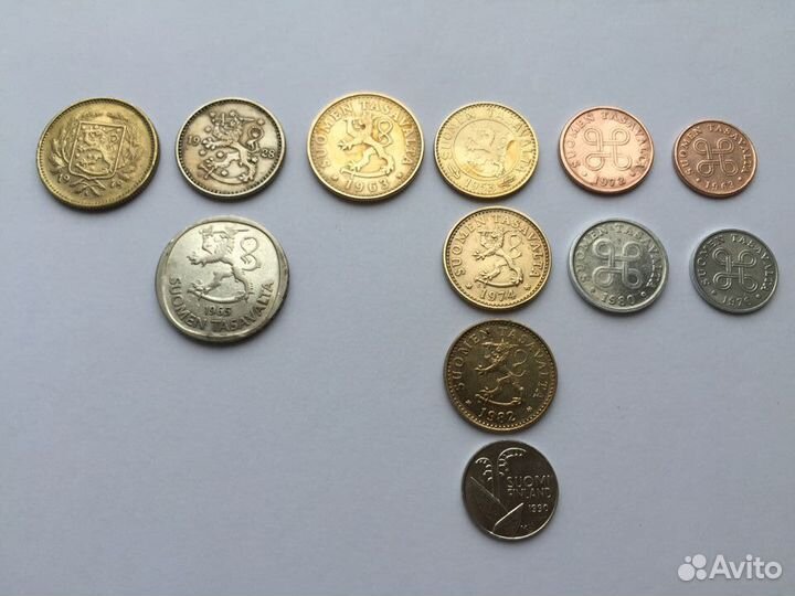 Финляндия 1,5,10,20 пенни 1,5 марк 1923-1990