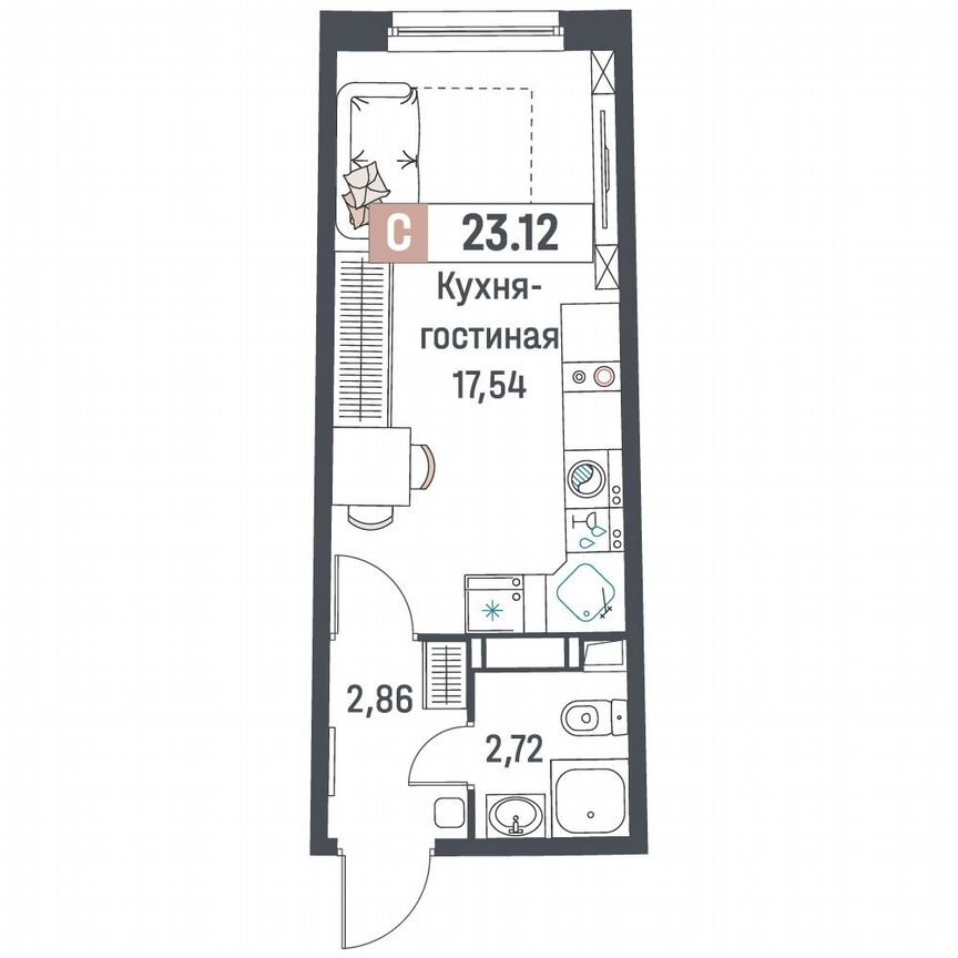 Квартира-студия, 23,1 м², 4/18 эт.