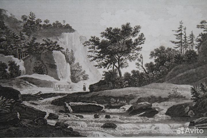 Старинная гравюра XIX век. Пейзаж