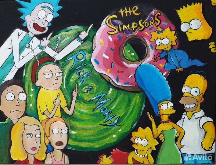 Рик и морти, симпсоны картина