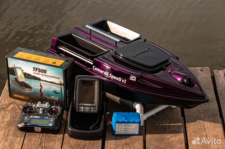 Прикормочный кораблик CamaraD c эхолотом,25А