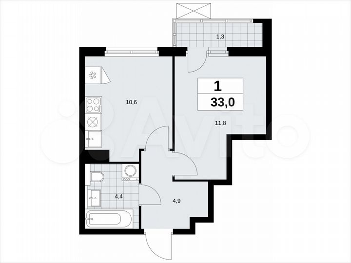 1-к. квартира, 33 м², 6/19 эт.